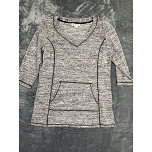 Liz Claiborne Womens Mensecut Gray V-Neck Tunic Contrast Stitch M